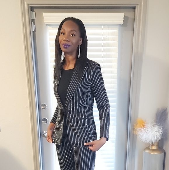 Rhinestone Pinstripe Blazer - Picture 1 of 7